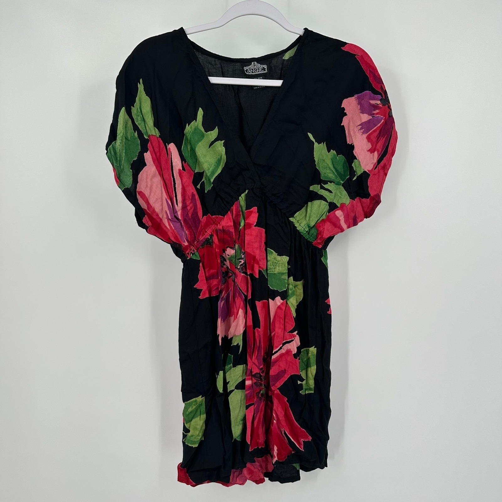 Angie Womens Boho Dark Floral Tropical Dress Sz S Resort Summer Vacation Cruise